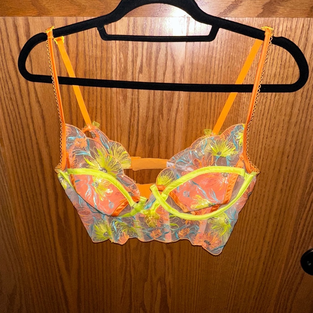 Victoria Secret x For Love and Lemons Floral Lace Bralette in Orange and Yellow